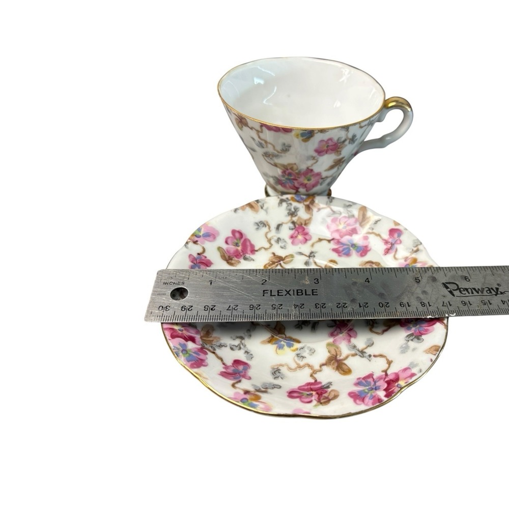 Vintage Lefton China 2119 Floral Tea Cup & Saucer Gold Trim Japan - Picture 3 of 7